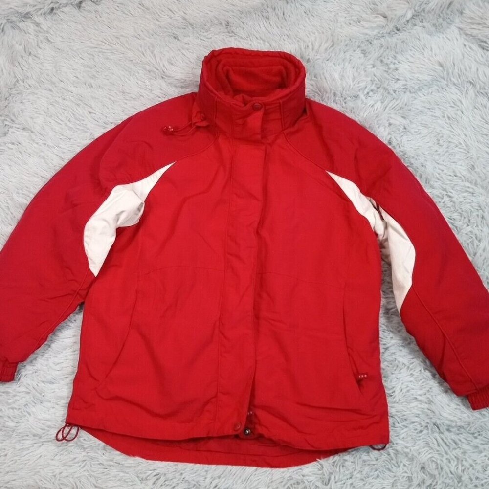Cabela's Womens Jacket Red S Insulated Coat Full Zip Pockets Packable Hood